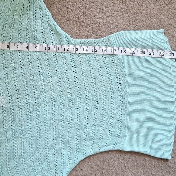 Turquoise Glitter Knit Top Boat Neckline Size S - Picture 9 of 9